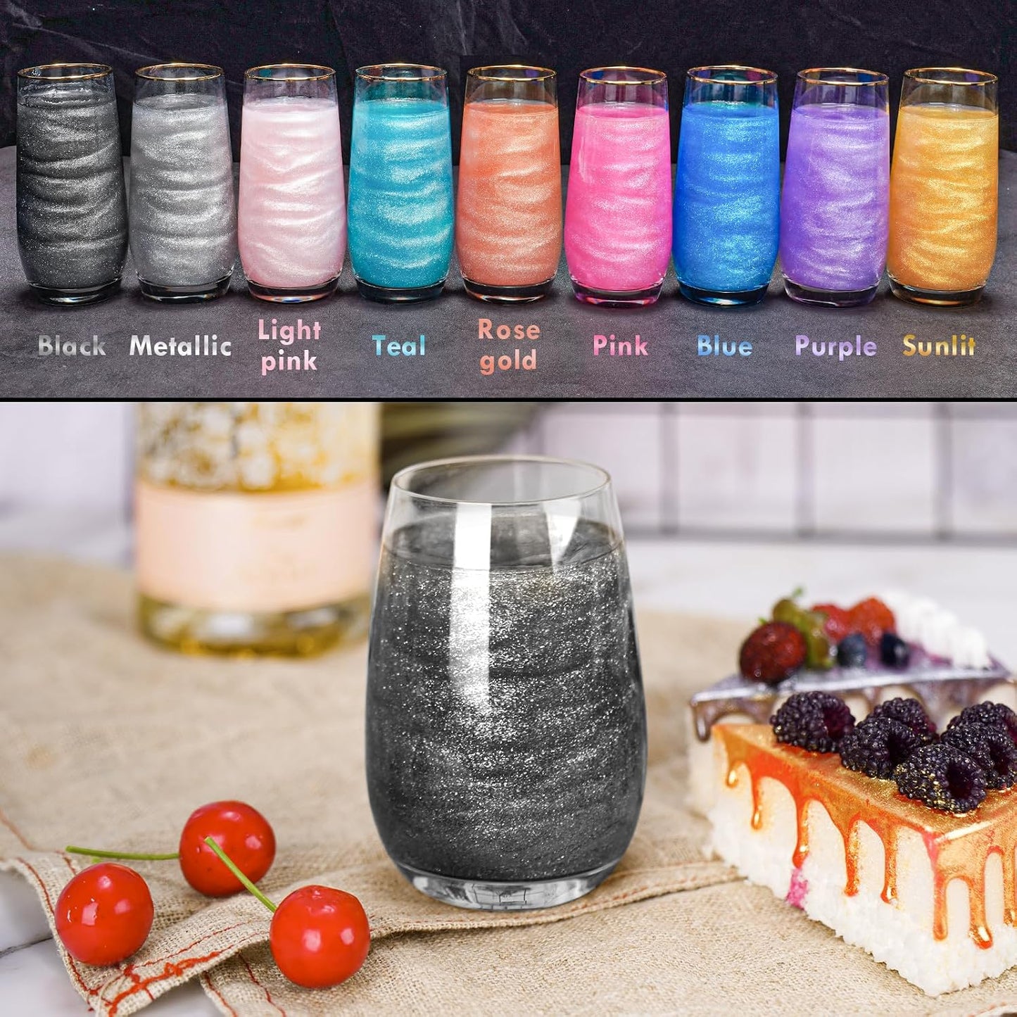 NiHome Edible Food-Grade Glitter Powder Glimmer Luster Dust for Drinks, 10g | Metallic Fancy Food Decorating Sprinkle Glimmery Dust for Drink Wine Beverage Home Bakery Vegan Allergen-Free (Black, 10g)