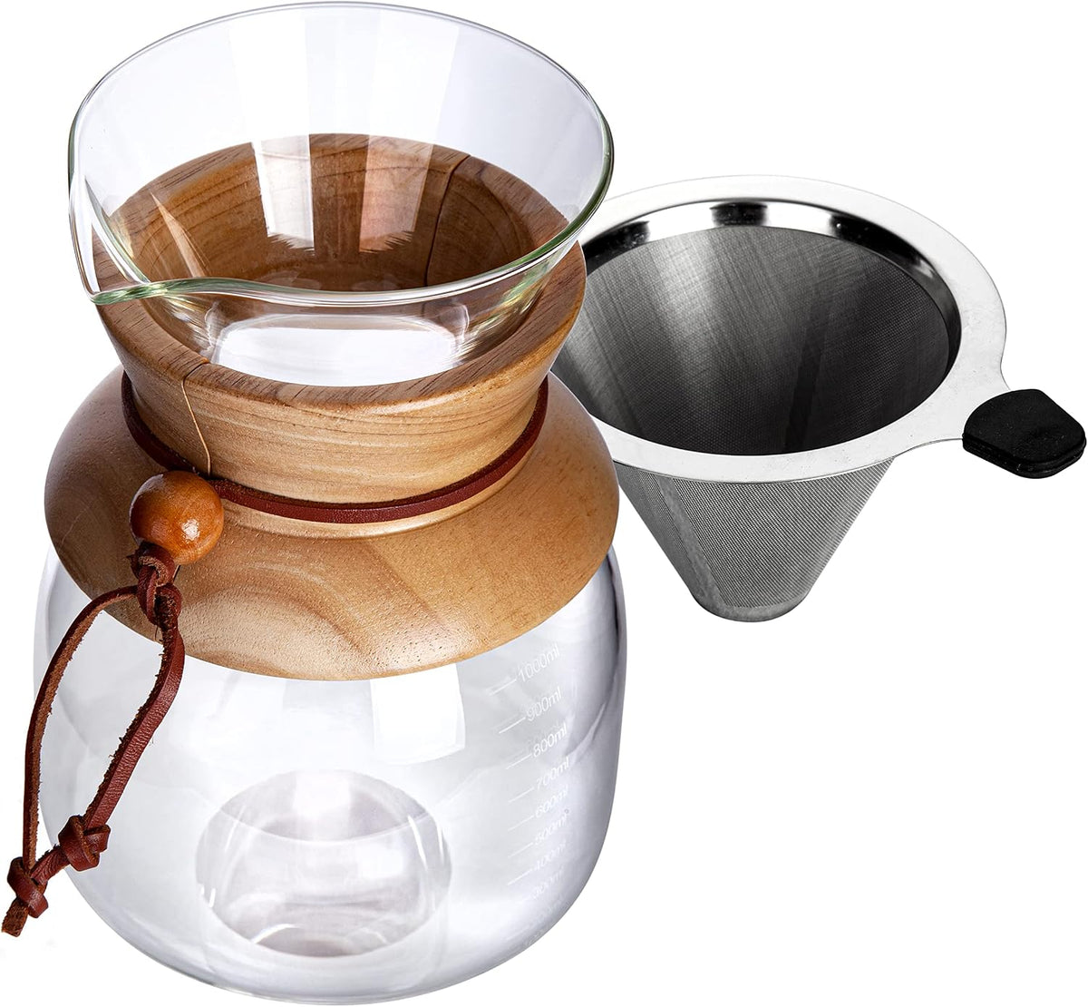 AGOGO Glass Pour Over Coffee Maker, 34oz with Stainless Filter