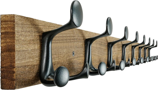 SKOLOO 43-Inch Wood Burnt Coat Rack Wall Mount with 8 Triple Hooks - Ideal for Family Entrances, Classrooms, and Pet