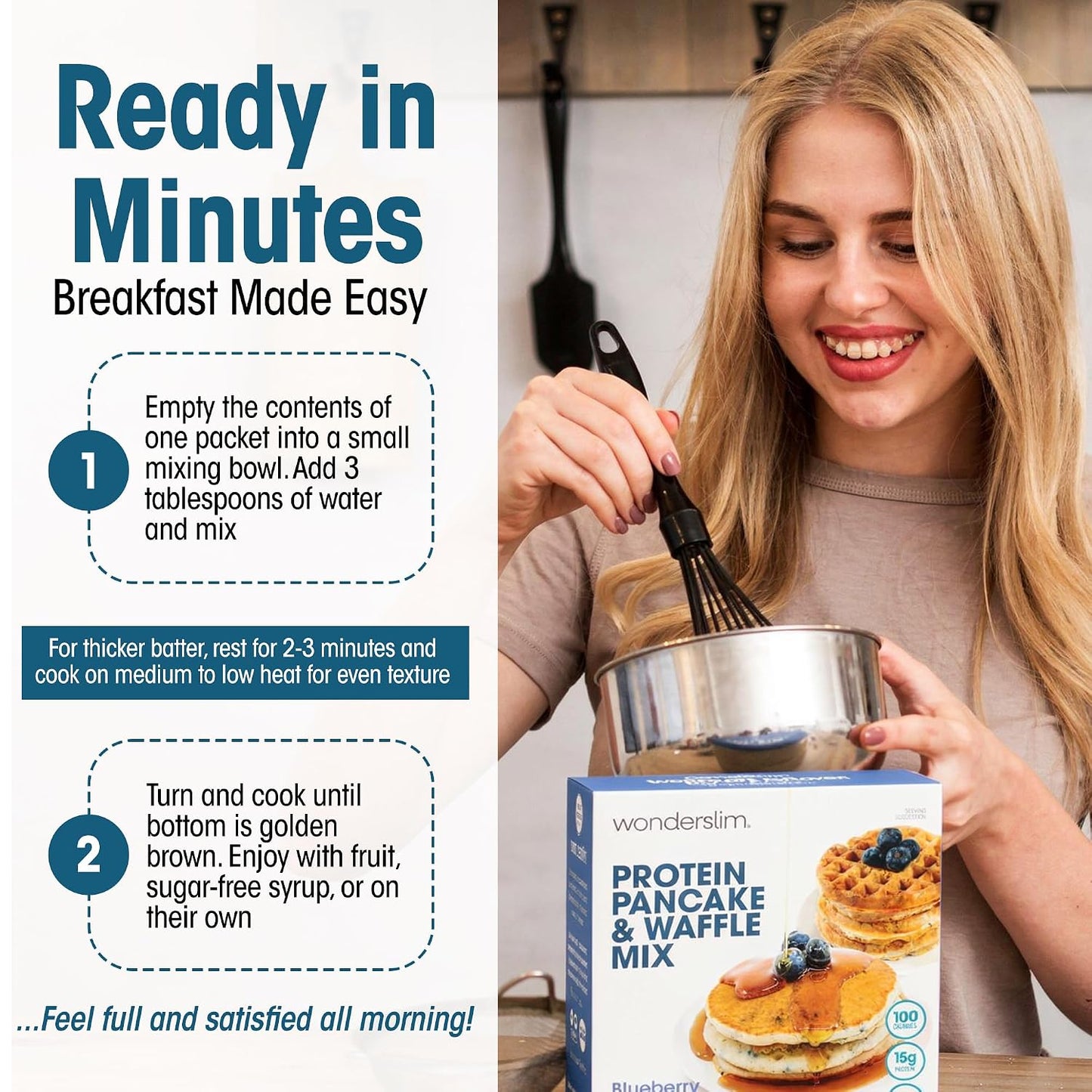Wonderslim Protein Pancake &amp; Waffle Mix, Low Calorie – 7 Pack (Blueberry)