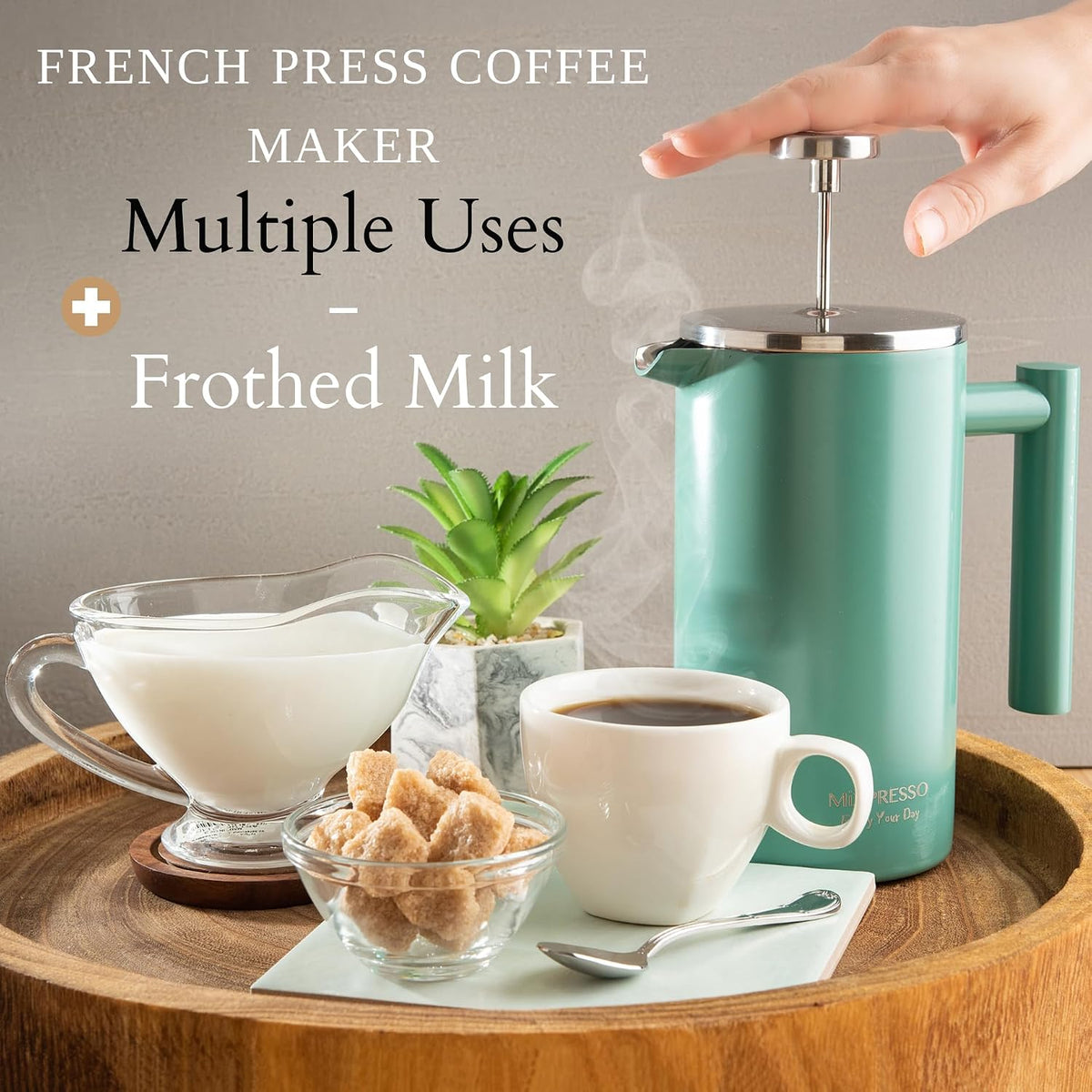 Mixpresso French Press Coffee Maker, 26 Oz Stainless Steel Coffee Press | Double wall insulated stainless steel French Press with durable filter for coffee or loose leaf tea, easy to press and clean