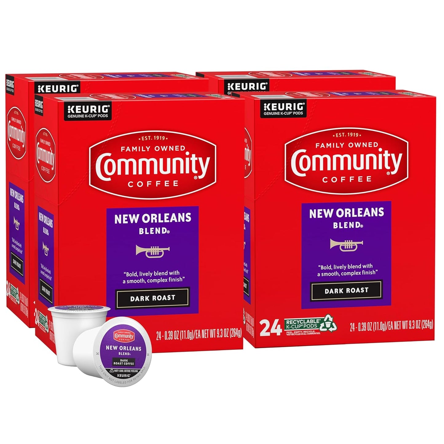 Community Coffee New Orleans Blend 96 Count Coffee Pods, Special Dark Roast, Compatible with Keurig 