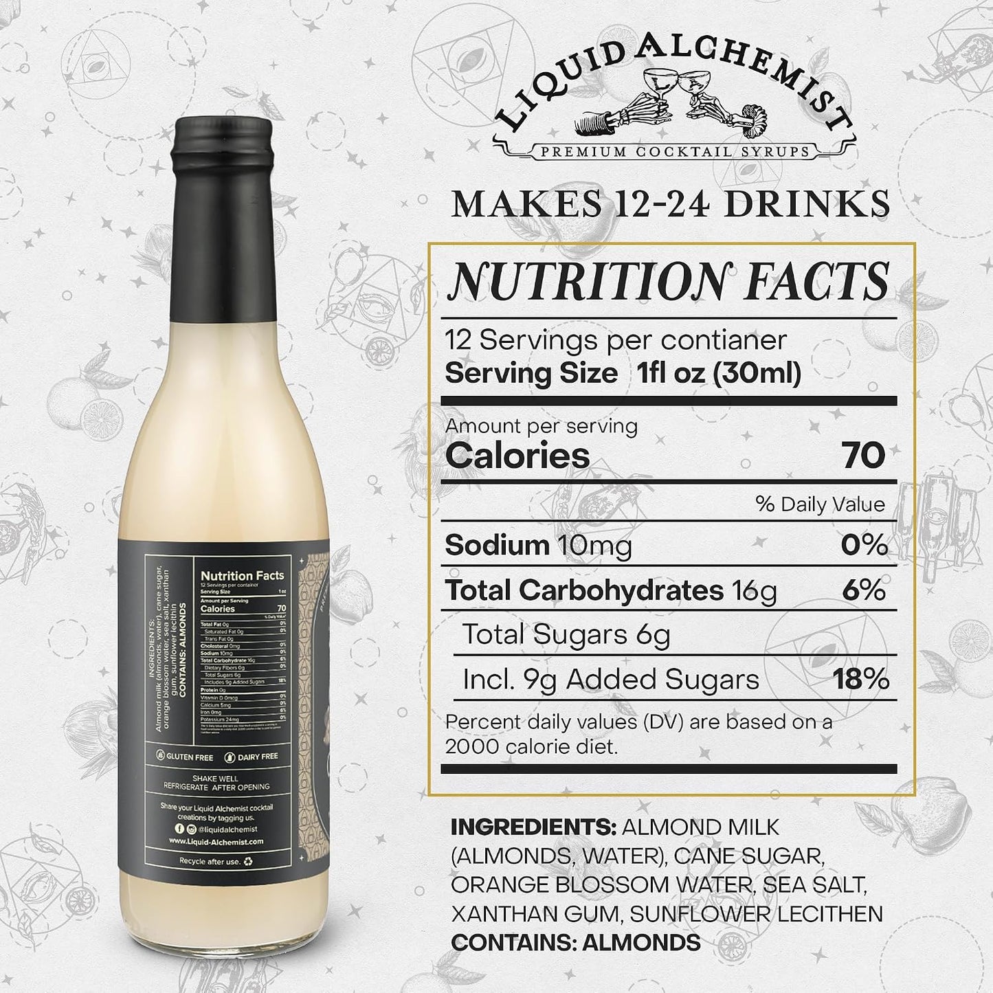Liquid Alchemist Orgeat Syrup for Cocktails | Real Ingredients Make Our Almond Orgeat Syrup for Drinks the Perfect Mai Tai Mix | Small Batch, Non-GMO &amp; Vegan | 12.7 oz Drink Mixer, Pack of 1