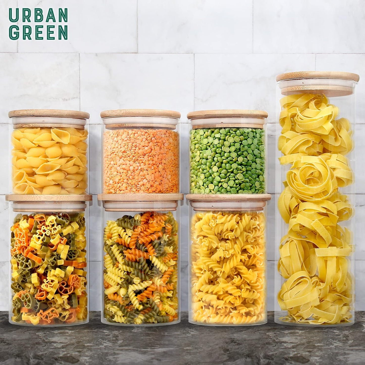 Glass Jars with Airtight Lids, Airtight Glass Canisters with Locking Lids, (Bamboo-20oz-30oz)