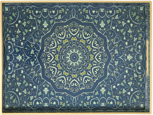Decorative Tray, Blue Serving Tray with Handles, Ottoman Trays, Plastic Coffee Table Tray for Living Room, Bathroom,