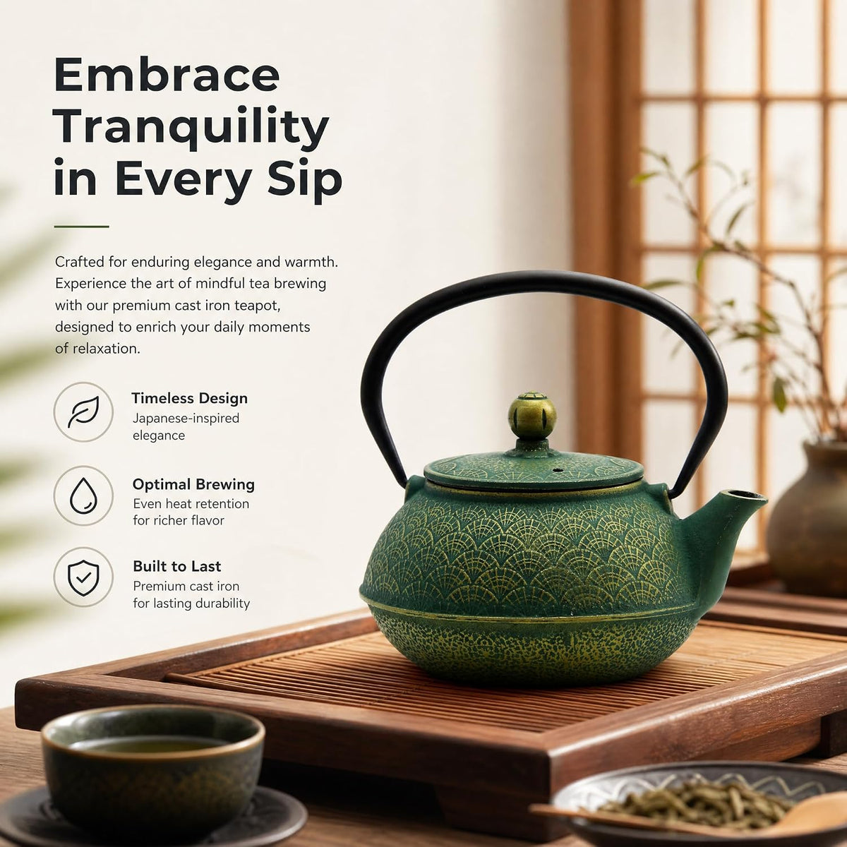 30.4oz Small Cast Iron Tea Kettle Teapot for Stovetop,Green Tea Pot | Coated with Enameled Interior, Kettle with Strainer for Loose Leaf, Chinese Cute Teapot