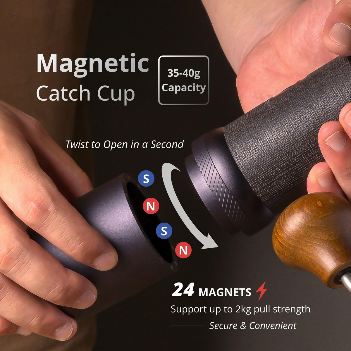 1Zpresso J-Ultra Manual Coffee Grinder Iron Gray, Conical Burr, Foldable Handle, Magnet Catch Cup Capacity 40g, Numerica
