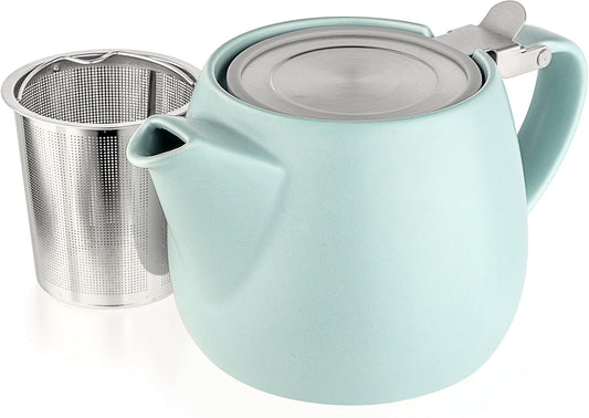 Tealyra - Pluto Porcelain Small Teapot Turquoise - 18.2-ounce (1-2 cups) - Matte Finish - Stainless Steel Lid and Extra-Fine