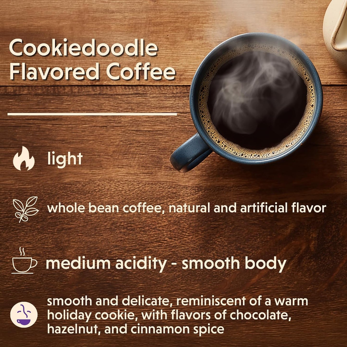 Coffee Bean Direct Cookiedoodle Flavored, Whole Bean, 2.5lb Bag | Light Roast, Chocolate Hazlenut Cinnamon Flavored Coffee Beans