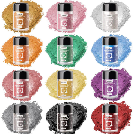 Edible Glitter for Cocktails and Cakes, 12 Colors x 5g Food Grade Shimmer Luster Dust Edible Set, Food Glitter for Drinks