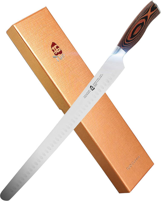 TUO Slicing Knife 14 inch - Long Carving Knives Professional Granton Slicer Hollow Ground Carver for Meat & Vegetable -