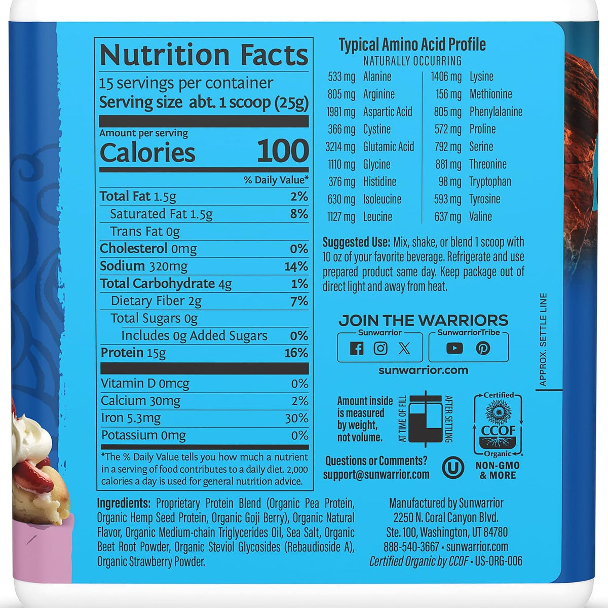 Sunwarrior - Warrior Blend, Plant Based, Raw Vegan Protein Powder with Peas &amp; Hemp, Berry, 13.2 Ounce (Pack of 1)