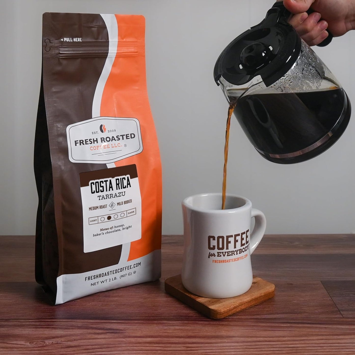 Fresh Roasted Coffee, Costa Rican Tarrazu, 2 lb (32 oz), Medium Roast, Kosher, Ground
