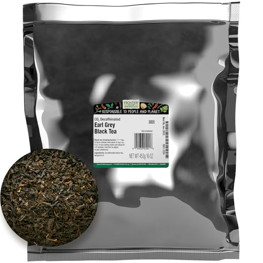 Frontier Co-op Decaf Earl Grey Black Tea, 1-pound Bulk Bag, Smoky Tea Flavor with Bergamot Oil, Great with Citrus, Kosher
