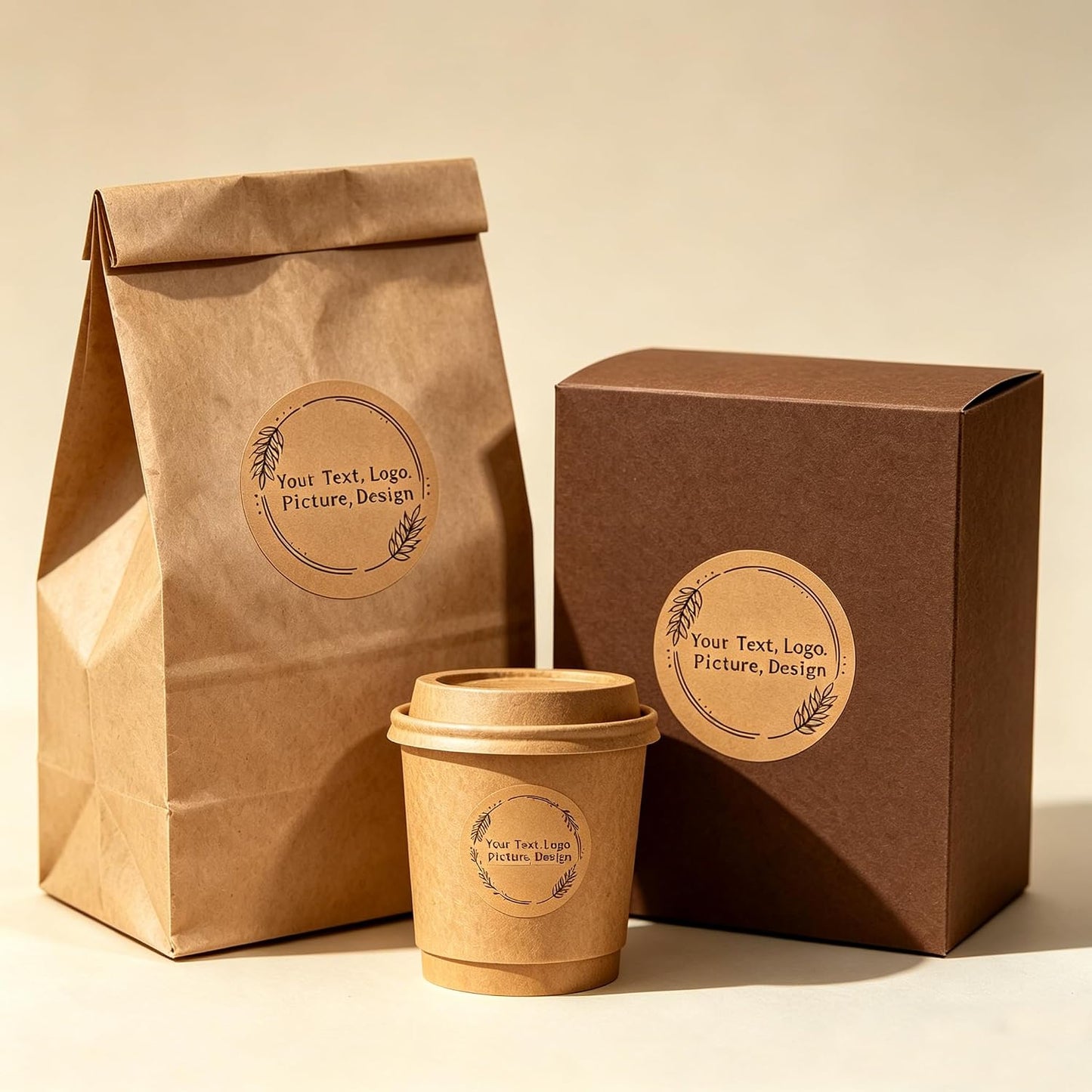 Custom Stickers Kraft Paper Labels Personalized Withe Text, Business Logo Customized Food Jars Labels Bakery Label Sticker Package Favor Canning Circle from 20pcs to 100pcs (Style 1)
