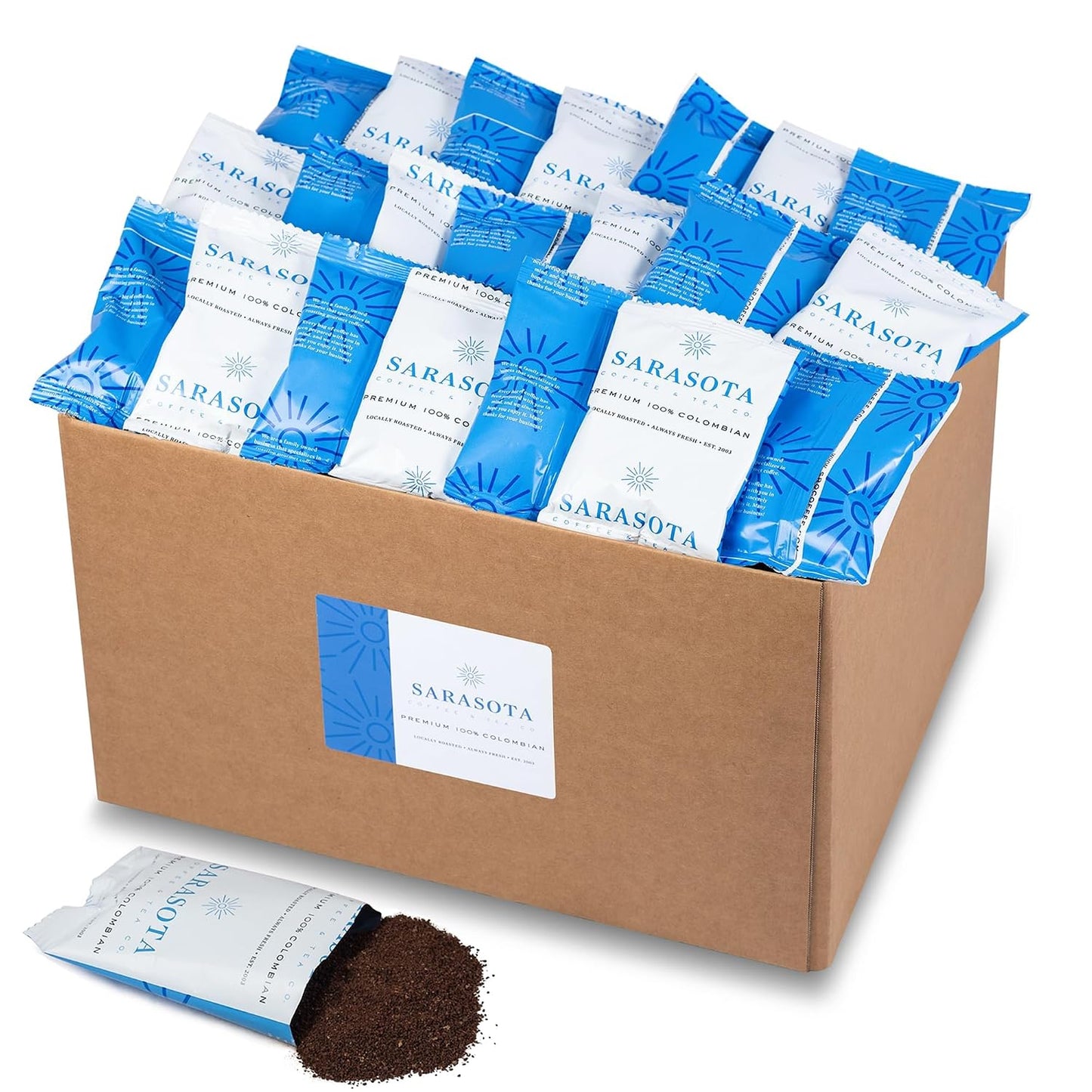 Colombian Coffee Packets – Medium Roast Ground, 2oz Bulk Portion Packs for 12-Cup Drip Maker, Pre-Measured Fractional Bags, 100 Count