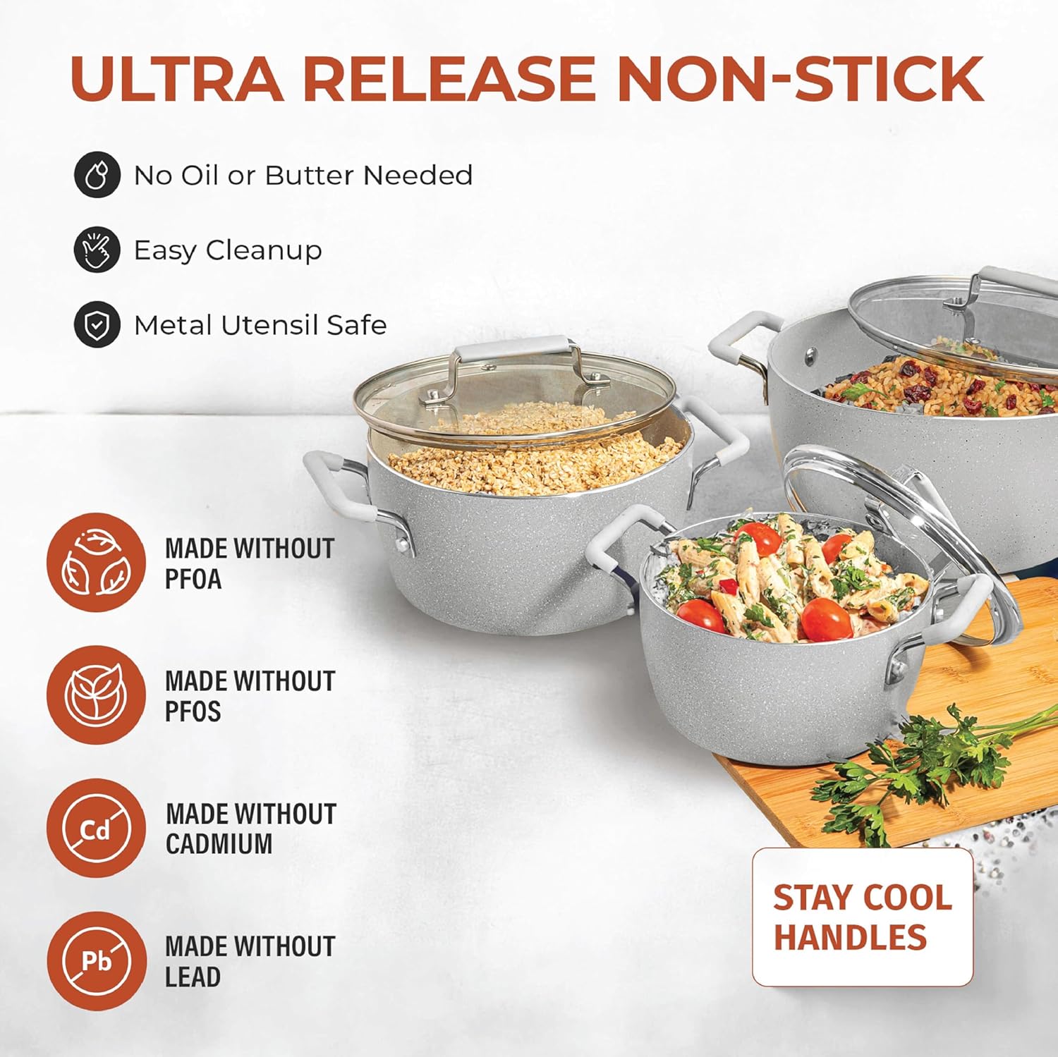 Granitestone Gray Pots and Pans Set Nonstick, 6 Stackable Piece Cooking Pots Set, Kitchen Pots, Non Stick Coating, 5qt 3