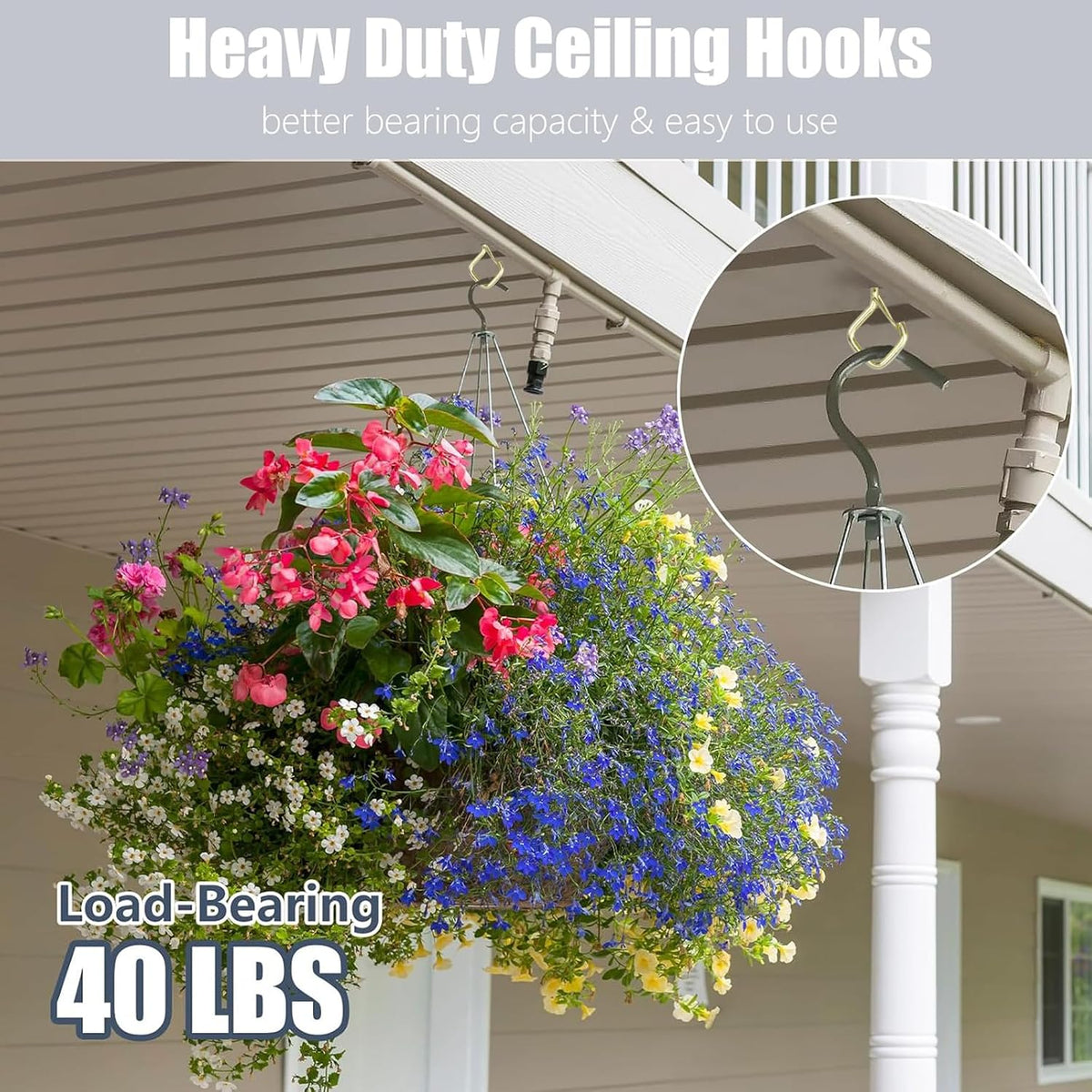 20PCS Eye Screw Hooks for Hanging Heavy Duty with Safety Buckle.Metal Ceiling Hooks for Hanging Plants,Cup,Wind Chime,Bird Feeders,String Lights at Indoor&amp;Outdoor,2.36 Inch (No Drill Bit)