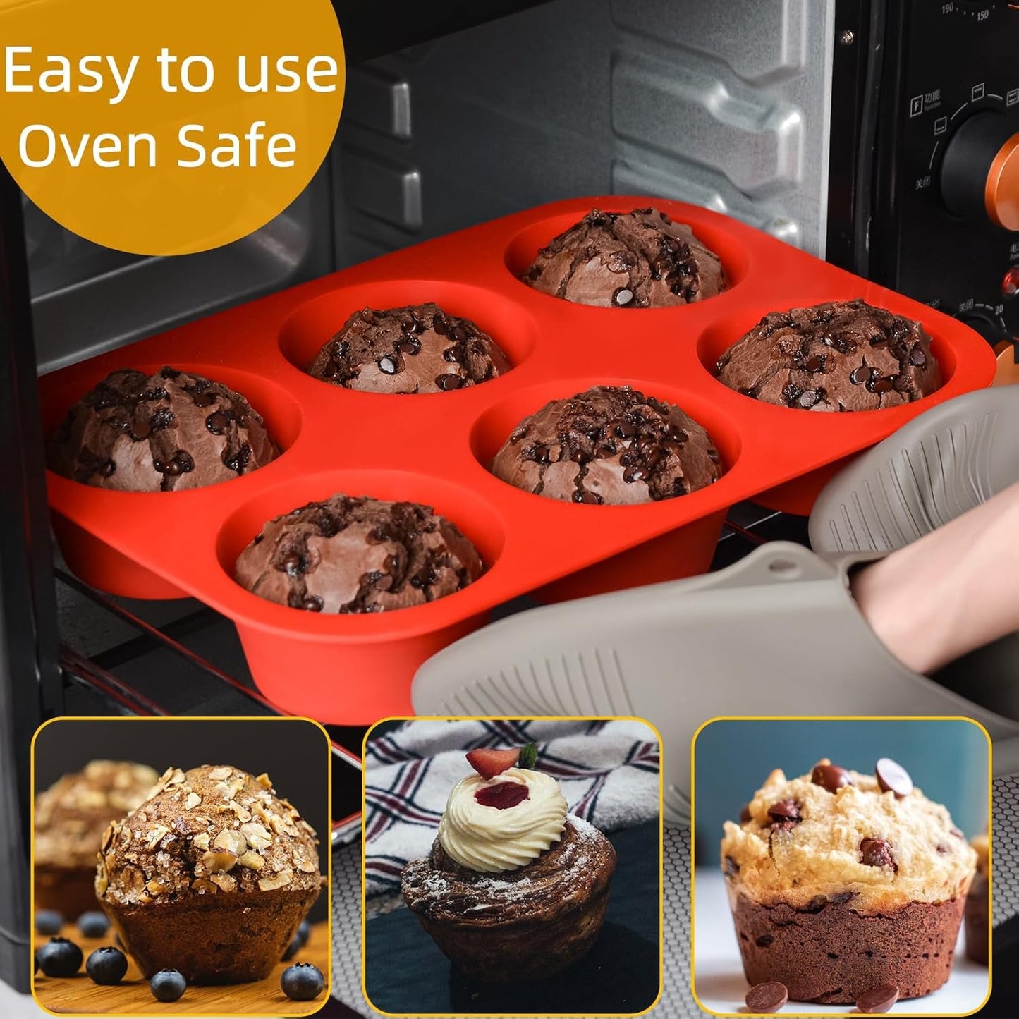 Jumbo Muffin Pan, 3.5 Inch Large Muffin Pan 6 Cup Silicone Jumbo Cupcake Tin for Baking Food Grade Silicone Non Stick