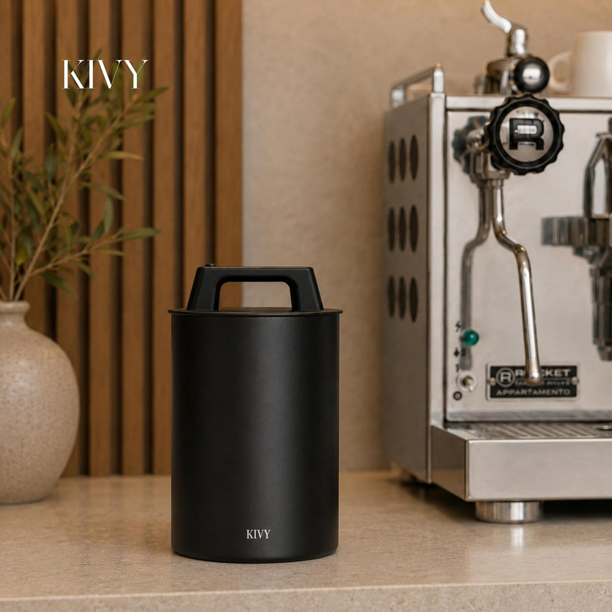 KIVY Vacuum Coffee Canister - Push Lid Preserves Coffee Aroma &amp; Oil - Glass
