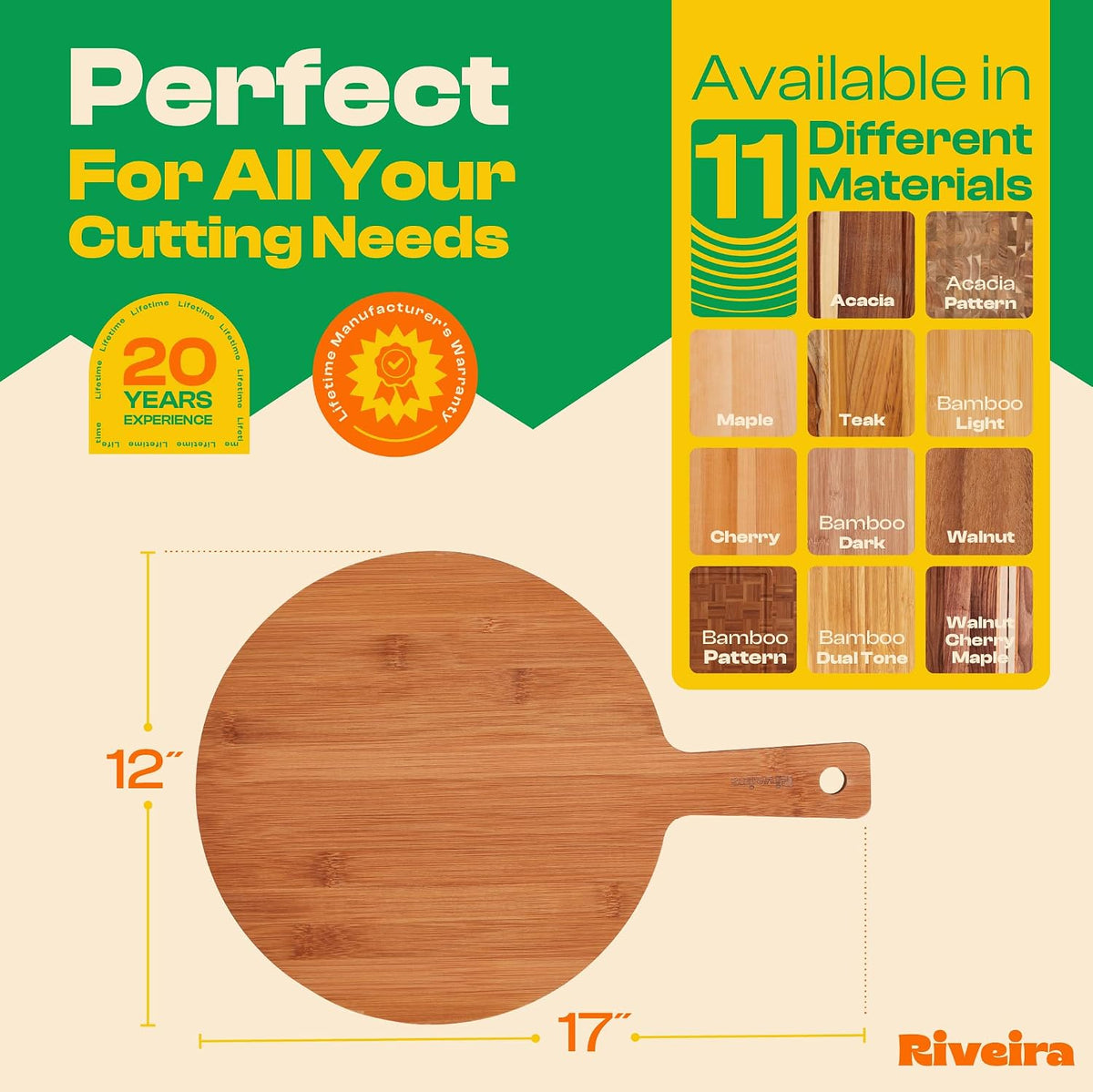 Riveira Brown Bamboo Wood Cutting Board – Gourmet Bamboo Grandeur: Wooden Cutting Board – Wooden Cutting Boards For Kitchen Decorative – Innovative Juice Grooves Wooden Chopping Board