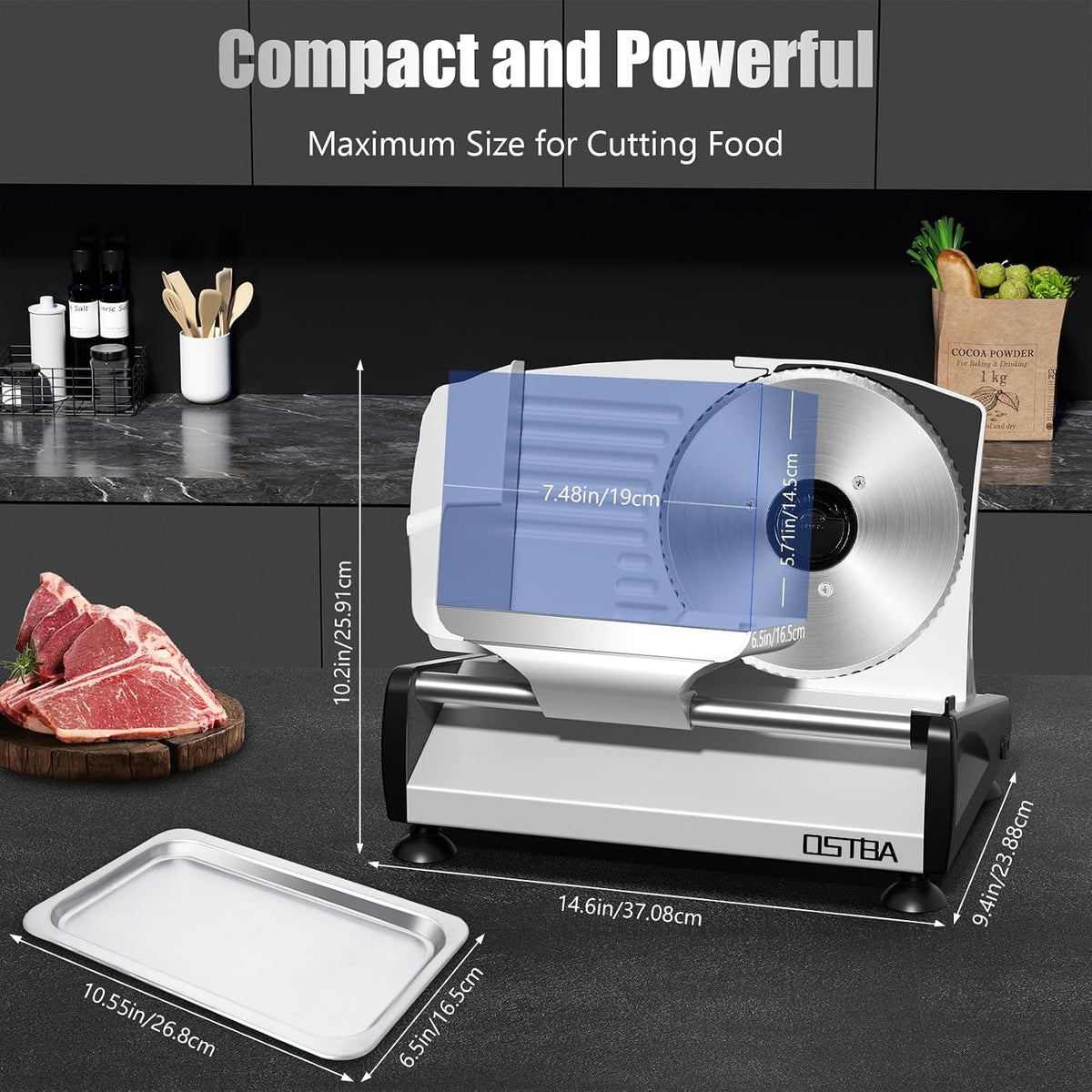 OSTBA Meat Slicer, Two 7.5” Stainless Steel Blades, 200W DC Motor