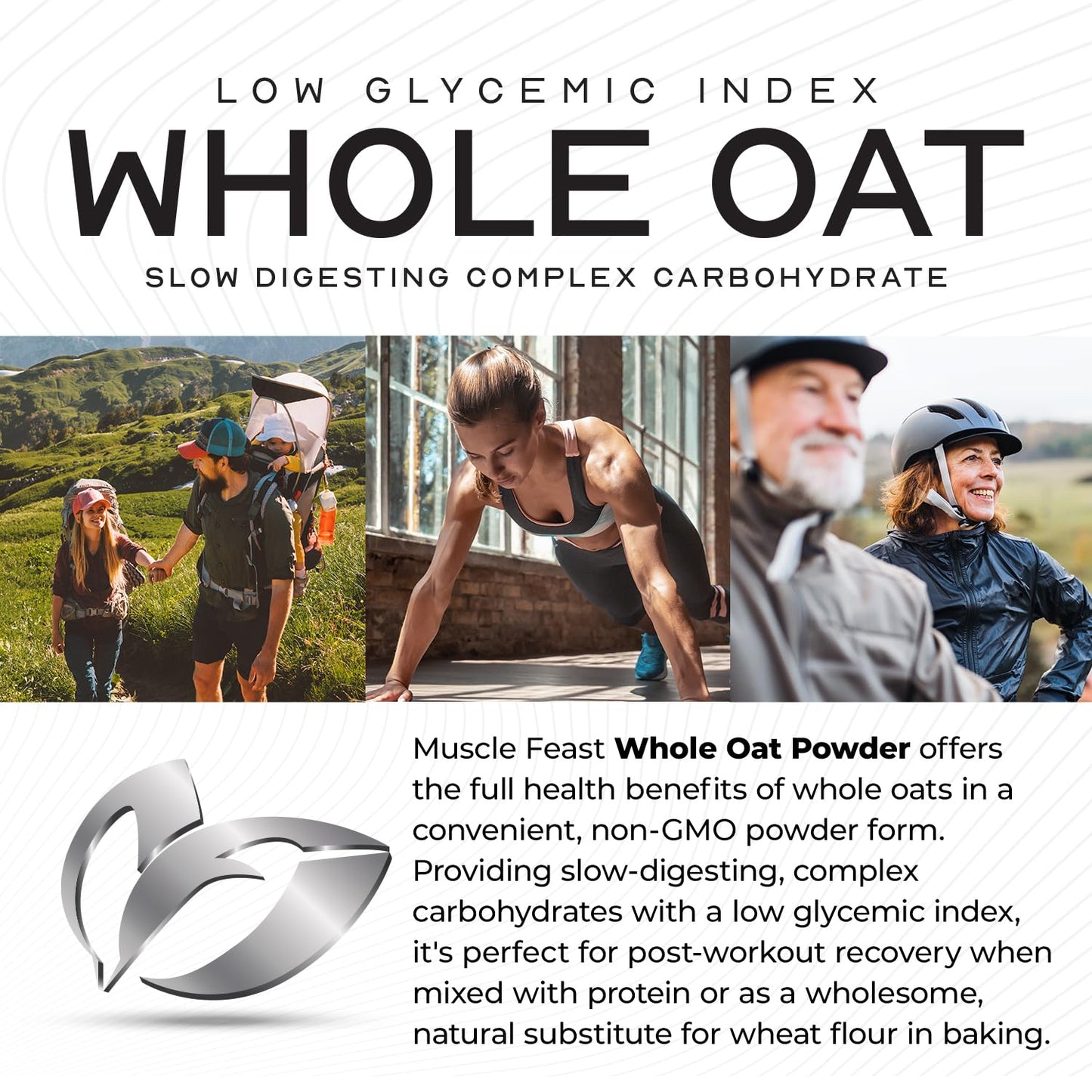 Muscle Feast Whole Oat Powder All Natural &amp; Complex Carb Oat Fiber | Unflavored (8lb) - Non-GMO, Vegan Powdered Oats Slow Digesting Carbohydrate Powder - Supports Steady Energy