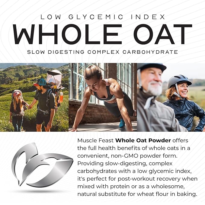 Muscle Feast Whole Oat Powder All Natural and Complex Carb Oat Fiber - Non-GMO, Vegan Powdered Oats Slow Digesting Carbohydrate Powder - Supports Steady Energy - Unflavored, 8lb