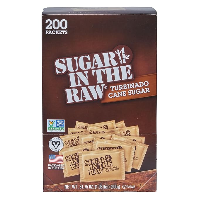 Sugar In The Raw Granulated Turbinado Cane Sugar On The Go Packets, No Erythritol, Pure Natural Sweetener, Hot & Cold