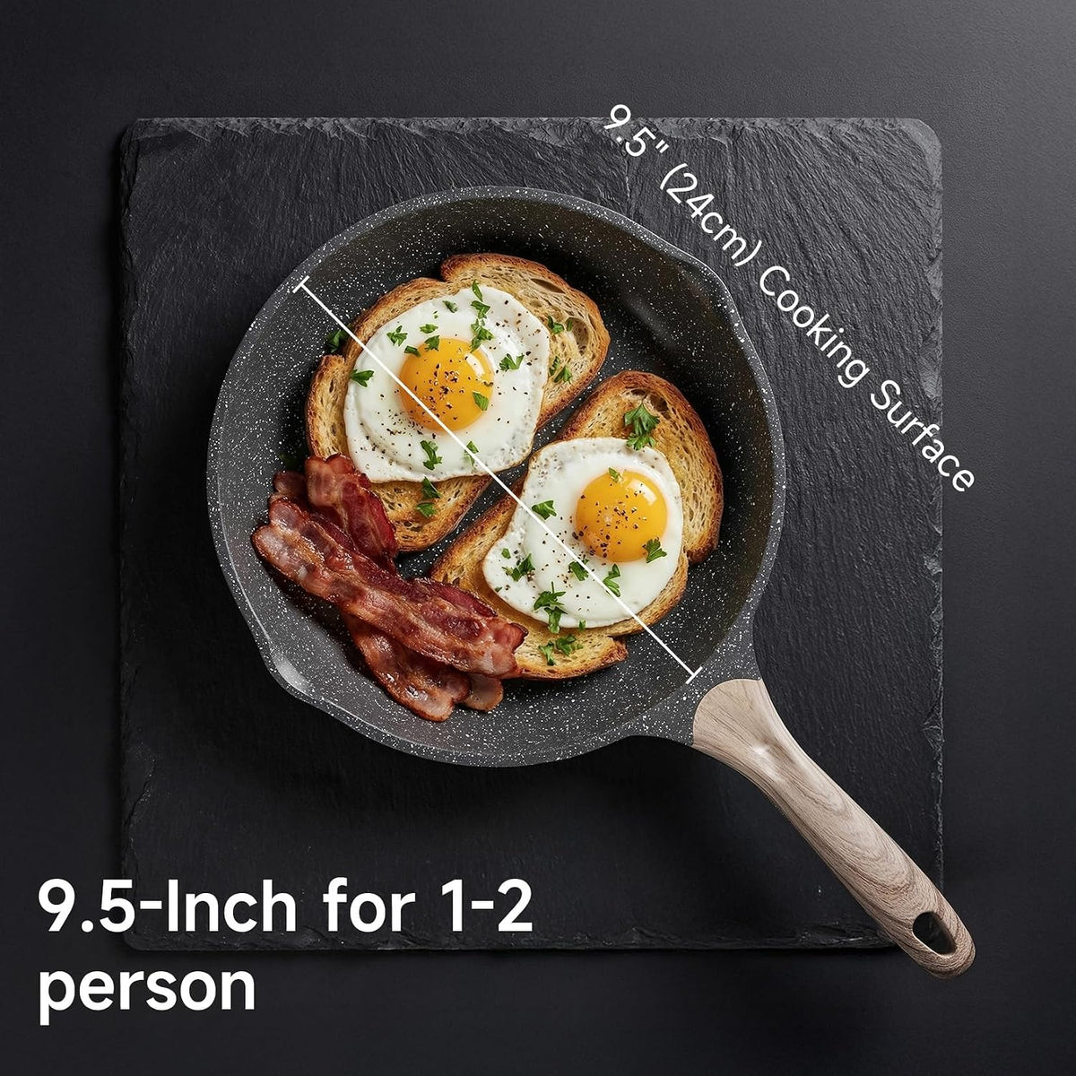 JEETEE 9.5 Inch Nonstick Frying Pan, Stone Coating Cookware, Nonstick Omelette Pan with Heat-Resistant Handle, Induction Skillet for Eggs (Grey)