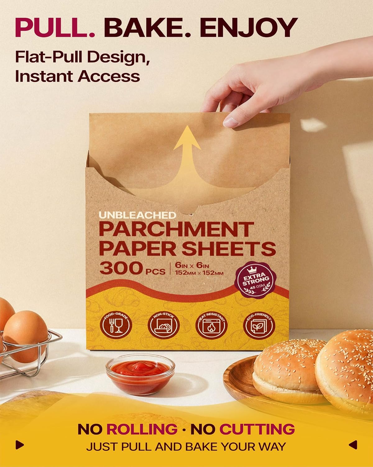 Katbite 300Pcs 6x6 Inches Patty Paper, Burger Patty Paper, Unbleached Parchment Sheets, Heavy Duty &amp; Non-Stick, Squares for Seperating Patty, Cookies, Storing Foods Wrapping Candies