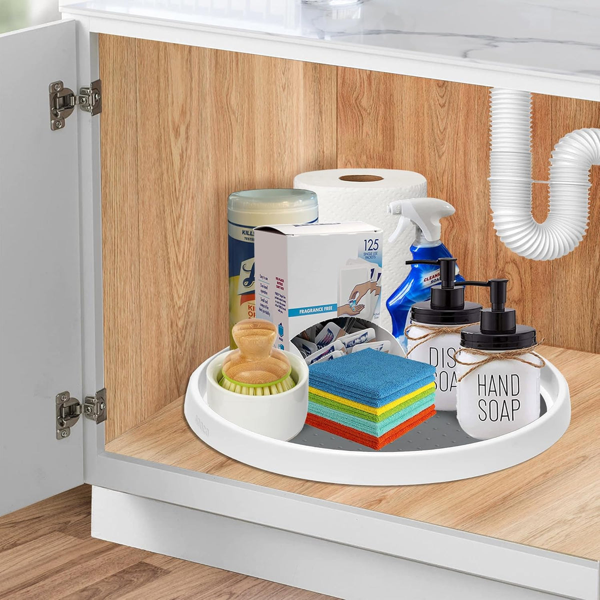 Set of 2, 12 Inch Non-Skid Lazy Susan Organizer, Pantry Lazy Susan Turntable for Cabinet, Kitchen Cabinet Organizer, Pantry Organization and Storage -White/Gray