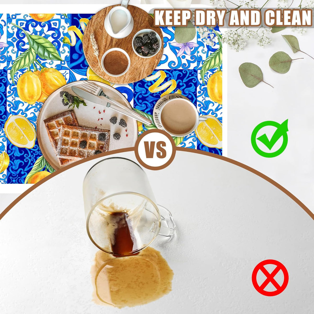 Lemon and Blue Tile Dish Drying Mat for Kitchen Counter Coffee Mat Hide Stain Absorbent Rubber Backed Dish Drainer Rack Pad Espresso Machine Coffee Bar Accessories 15.7 x 23.6 Inch