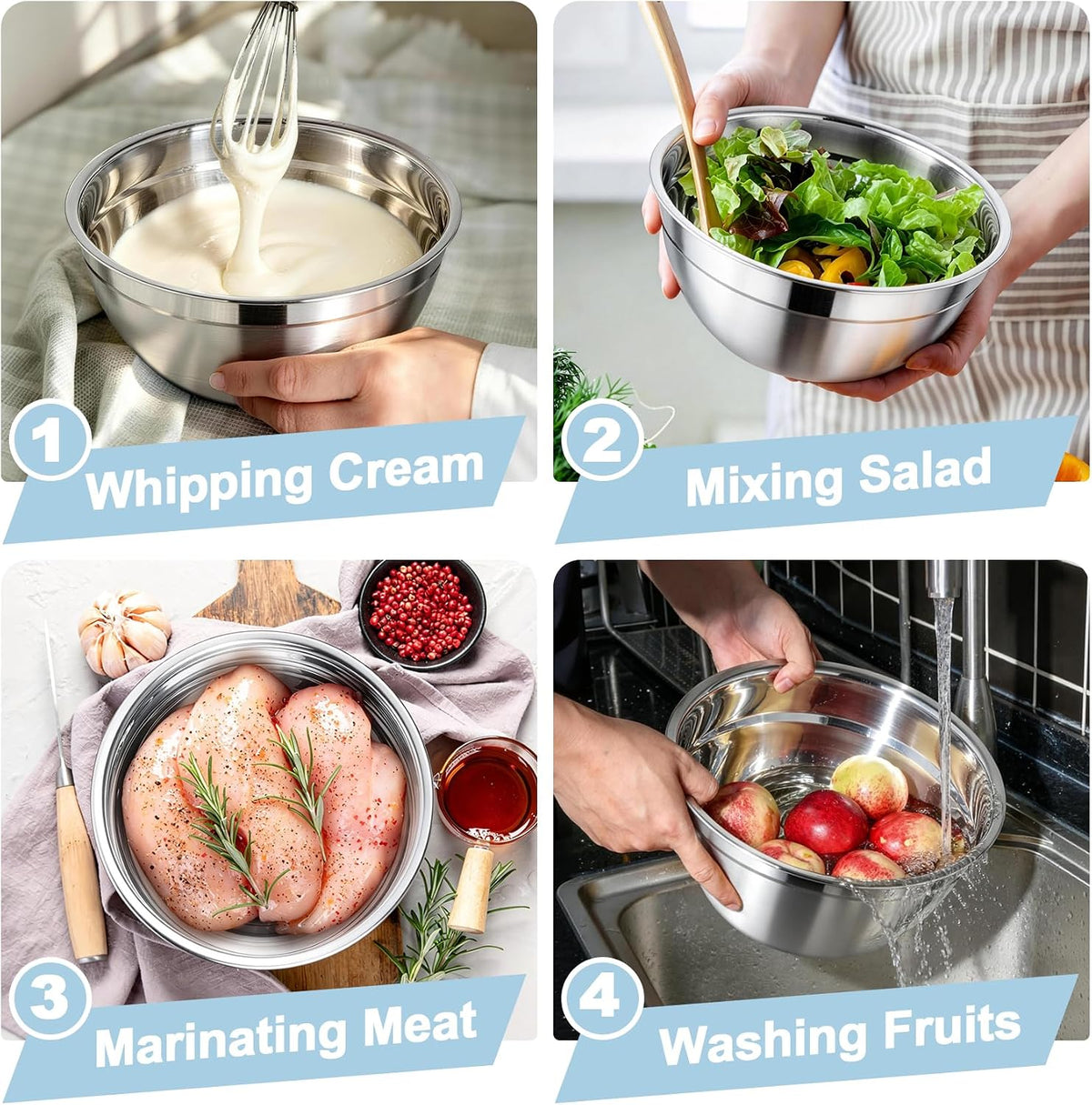 TeamFar Mixing Bowls, Stainless Steel Nesting Salad Bowls &amp; Airtight Lids