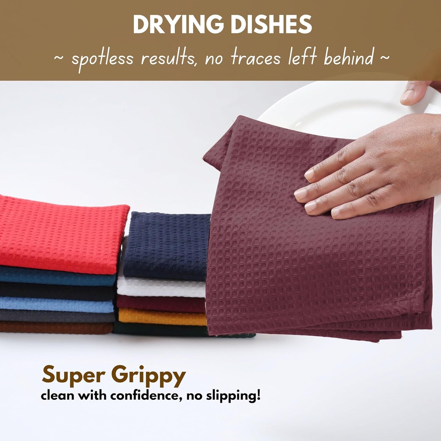 Native Fab Waffle 12 Pack Dish Cloths - 100% Cotton, Absorbent, Quick Dry, Washable Towels for Cleaning, Cooking &amp; Drying Dishes - Perfect for Home, Restaurants, Bars, Cafes - 12"x12" - Burgundy