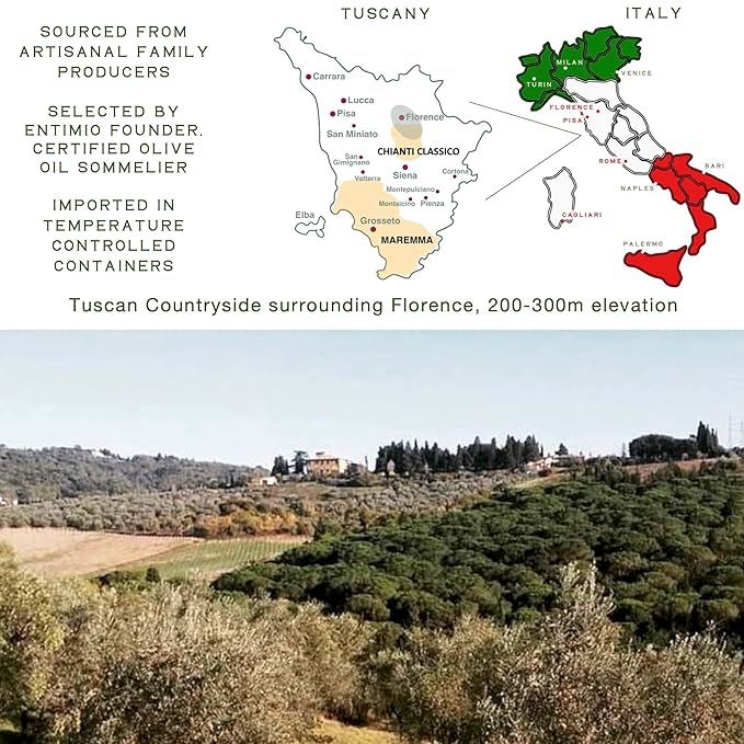 Entimio Italiano Organic Italian Extra Virgin Olive Oil from Italy, 500+ mg/kg High in Polyphenols, 2025 Gold Winner, Tuscany evoo, Cold Extracted, Lab Tested for Drinking, Cooking, and Finishing