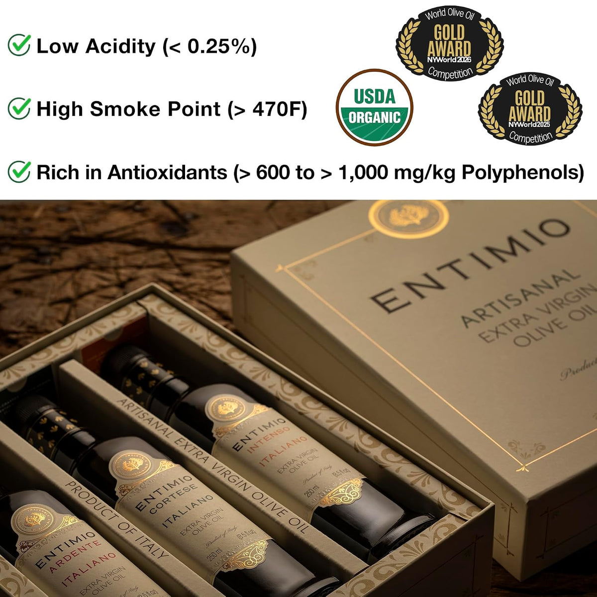Entimio Collection Organic Italian Extra Virgin Olive Oil Gift Set from Italy