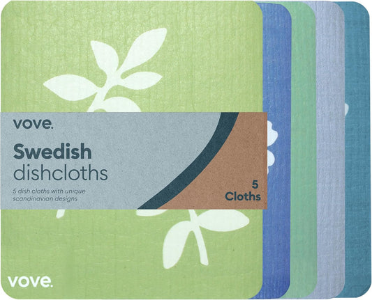 Vove Swedish Dishcloths 5-Pack, Botanical Garden, Cellulose and Cotton