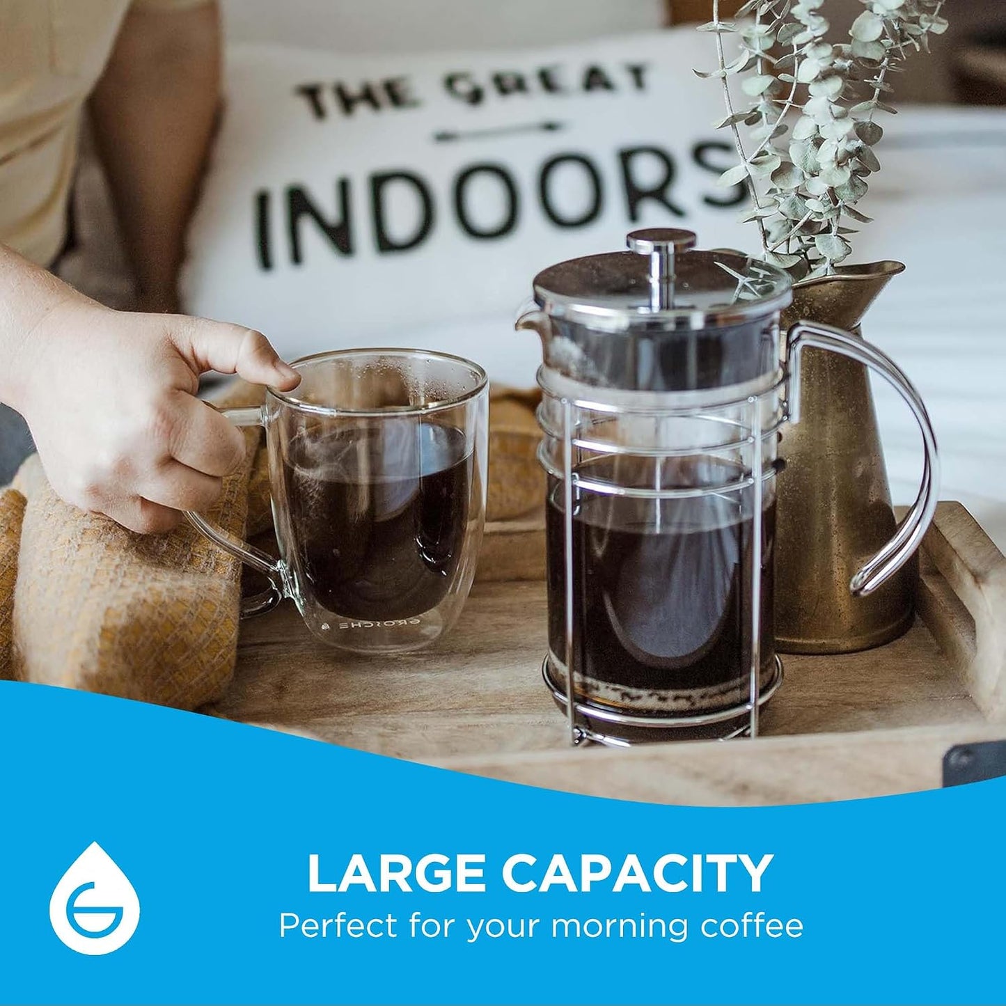 GROSCHE Cyprus Double Wall Glass Mug For Coffee, Tea And Cold Drinks, 16 Oz | Floating Drink Effect Adds Modern Style, While The Lightweight, Dishwasher-Safe Design Makes Daily Handling And Cleanup Easy.