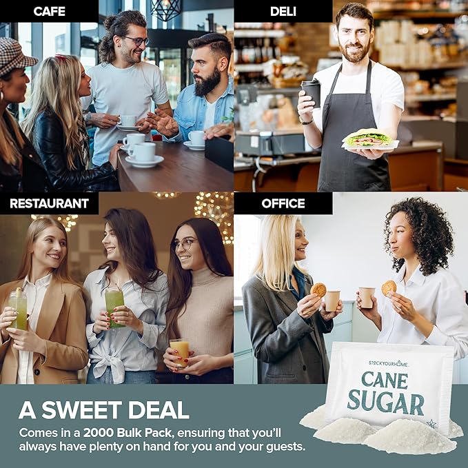 Bulk White Sugar Packets 2000 Count Individual Portion Packs for Hot Drinks Great for Restaurants Offices Schools and Home Use