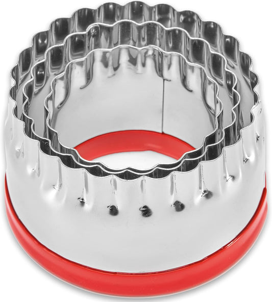3Pcs Fluted Round Cookie Cutters - 2" & 2.6" & 3", Heavy Duty Food-Grade Stainless Steel, Mini Biscuit Cutter, Unique Design