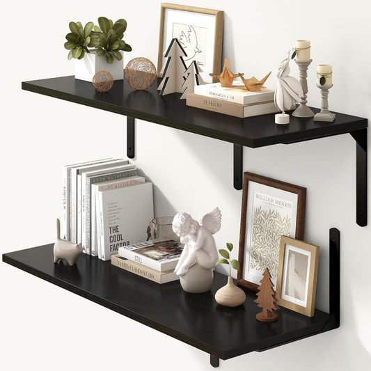 Fun Memories Floating Shelves for Wall, 12 Inch Deep Floating Shelves Set of 2, Wall Mounted Shelf with Metal Brackets,