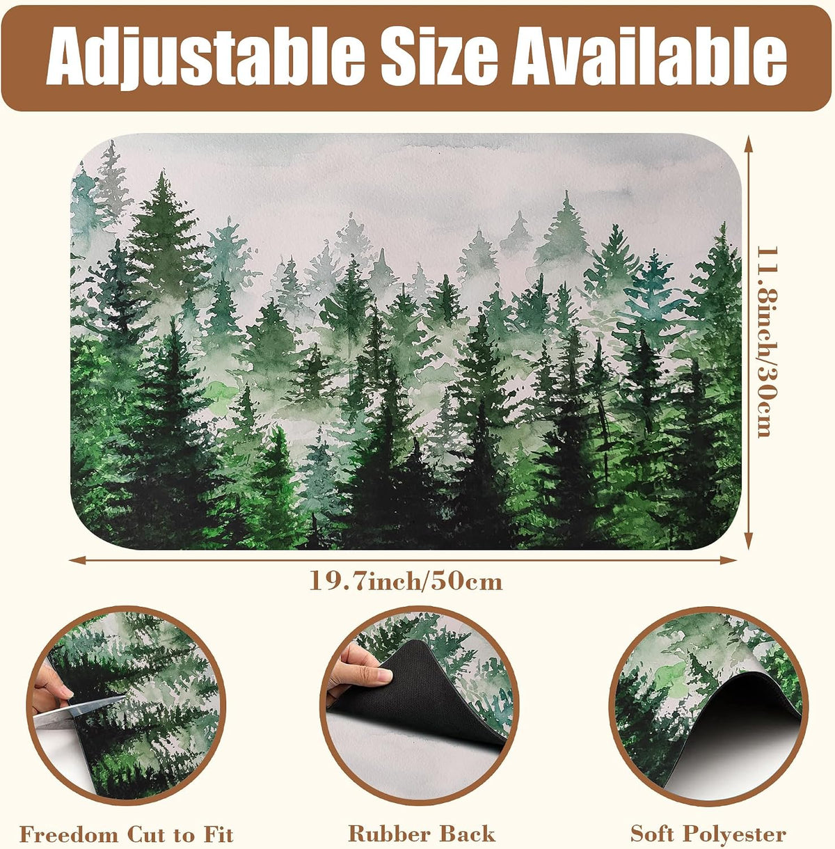 Dish Drying Mat Watercolor Foggy Forest Coffee Bar Mat for Countertop Absorbent Rubber Backed Hide Stain Dish Drainer Rack Pad Coffee Maker Espresso Machine Dining Room Decor 11.8 x 19.7 Inch