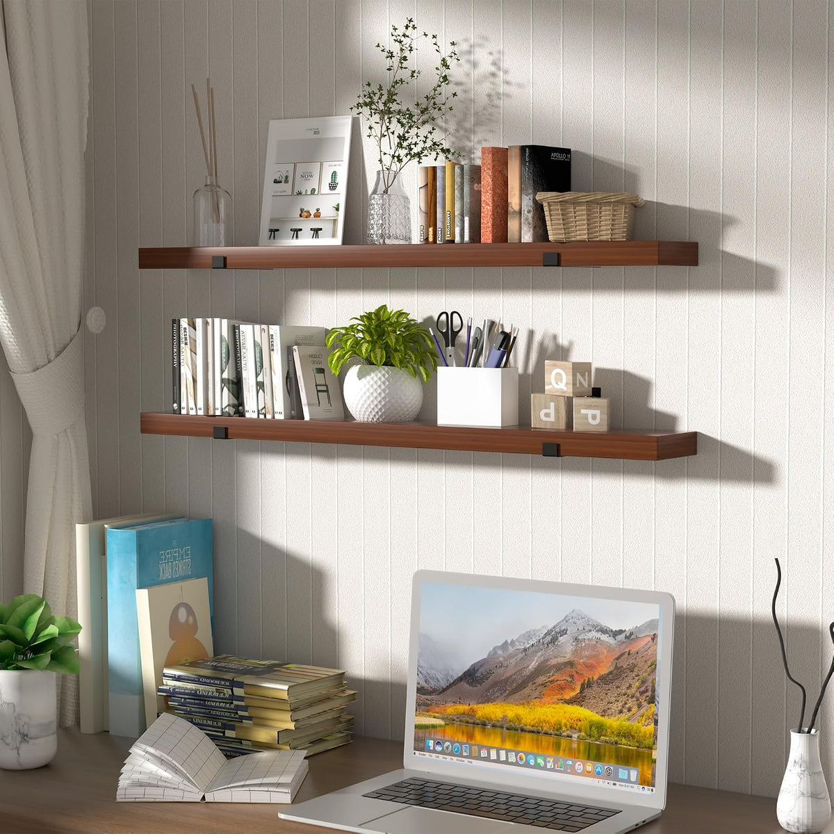 CONSDAN Floating Shelf for Wall Mounted Book Shelf Hanging Shelves Floating Bookshelf for Bedroom, Bathroom, Living Room, Kitchen USA Grown Solid Hardwood, Dark Maple 30x7.5x1.5 in