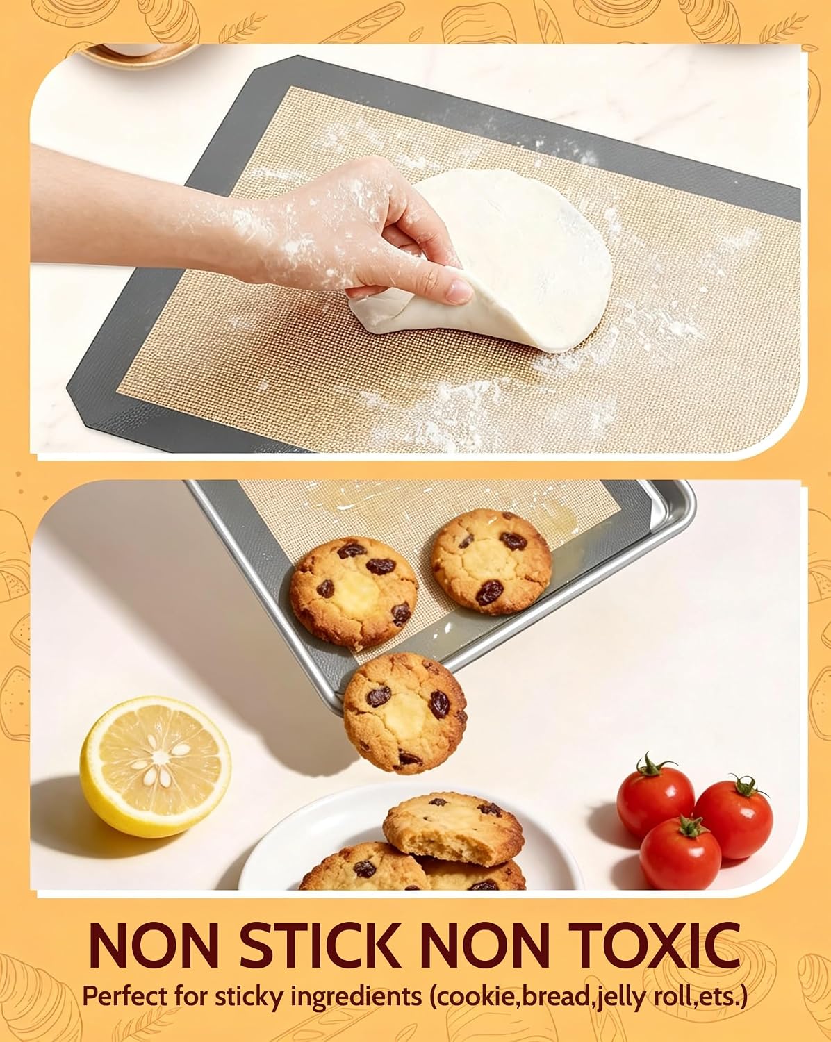 Non Stick Silicone Baking Sheet - 2 Half & 2 Quarter & 9'' Round Baking Mat