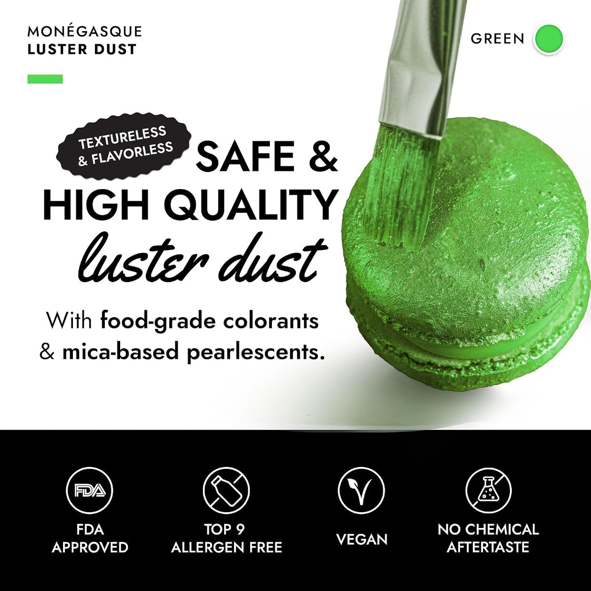 MONÉGASQUE Green Edible Glitter for Drinks &amp; Cakes, Luster Dust, 15g