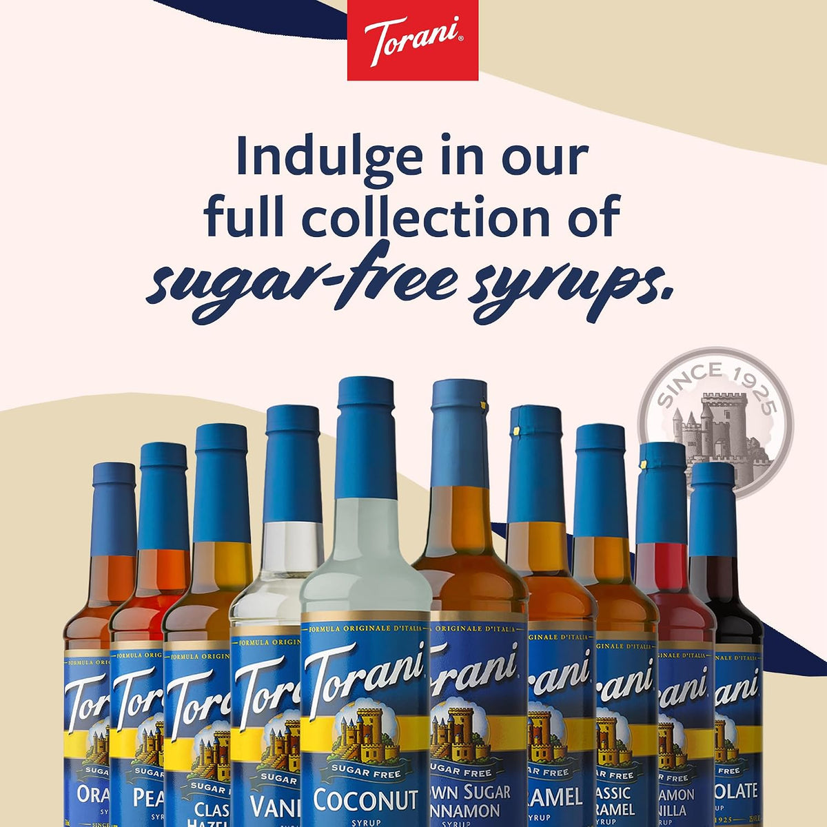 Torani Sugar Free Syrup, Holiday Flavors Variety 4-Pack, Chocolate Macadamia, Hazelnut, Peppermint, and Vanilla Syrup for
