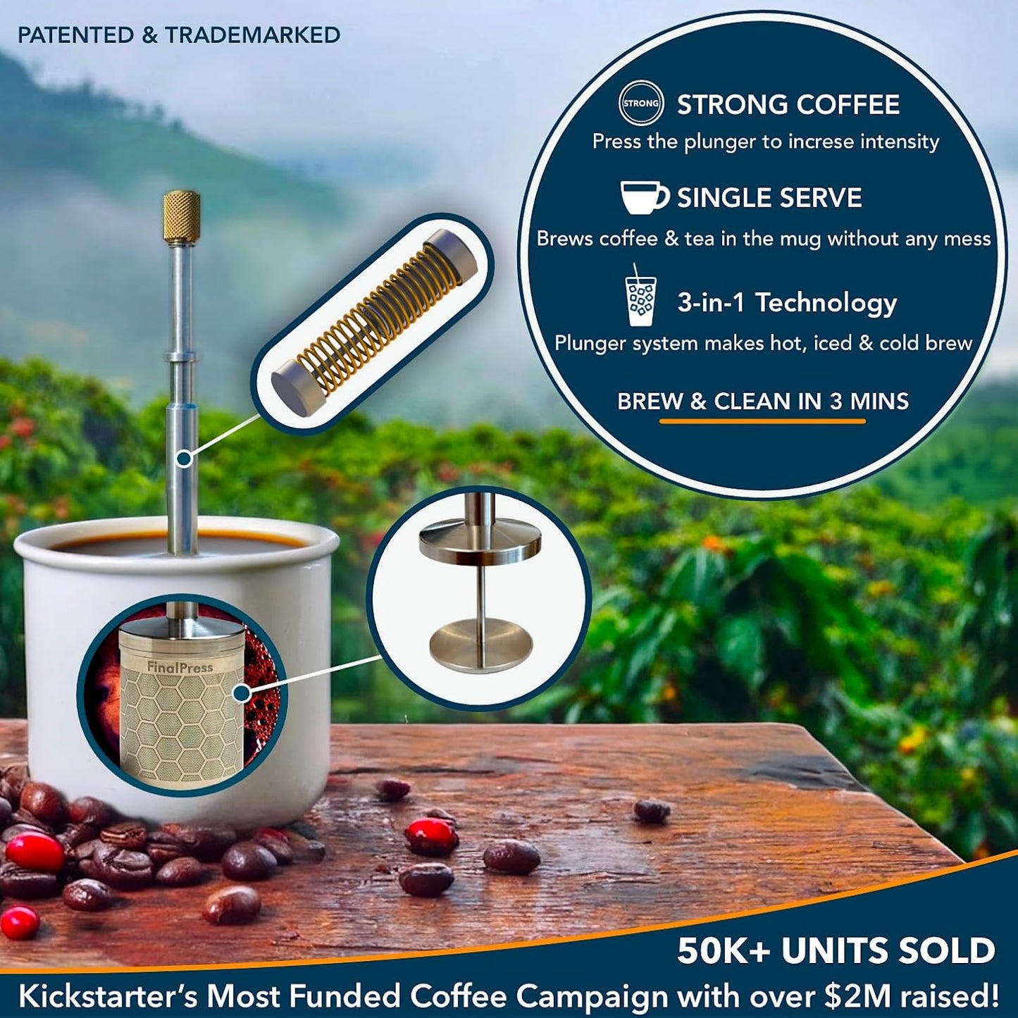 Original Coffee & Tea Maker – Portable Stainless Steel Micro French Press – Patented 3-in-1 Technology for Hot, Iced & Cold Brew – Perfect for Home