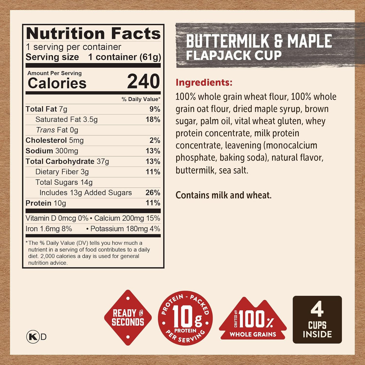 Kodiak Cakes Protein Pancake On The Go Flapjack Cups Mix; Buttermilk