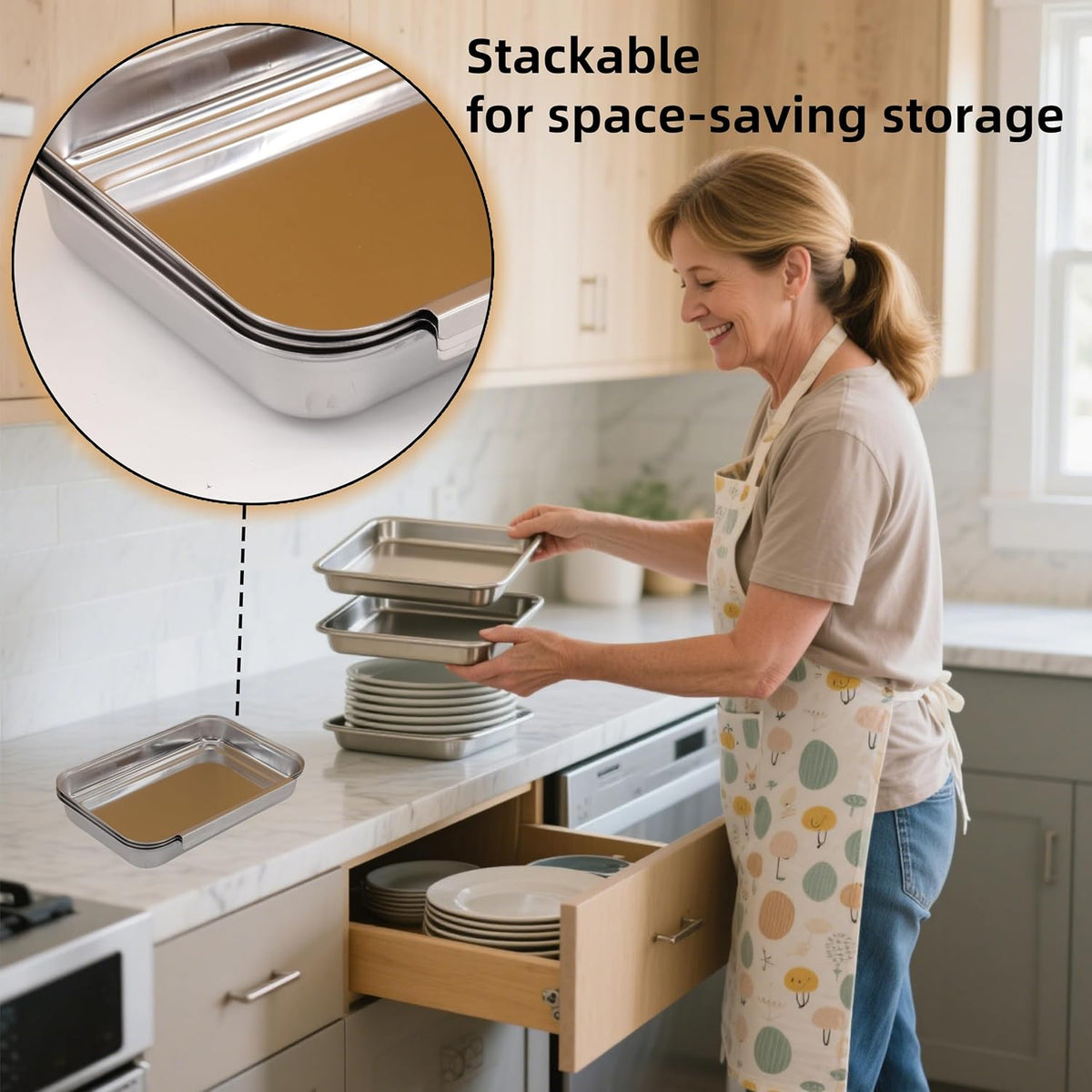 3-Piece Stainless Steel Breading Set – Interlocking Coating Trays for Chicken, Fish, Meat | Non-Slip, Dishwasher Safe, Oven Safe | Stackable Space-Saving Design for Flour, Egg (M-8.6" x 5.8")